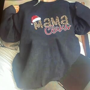 Mama Claus Black Pullover Sweatshirt with Animal print and red and black plaid